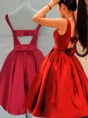 A-Line Satin Scoop Sleeveless Short/Mini Red Party Dress With Sash/Ribbon/Belt