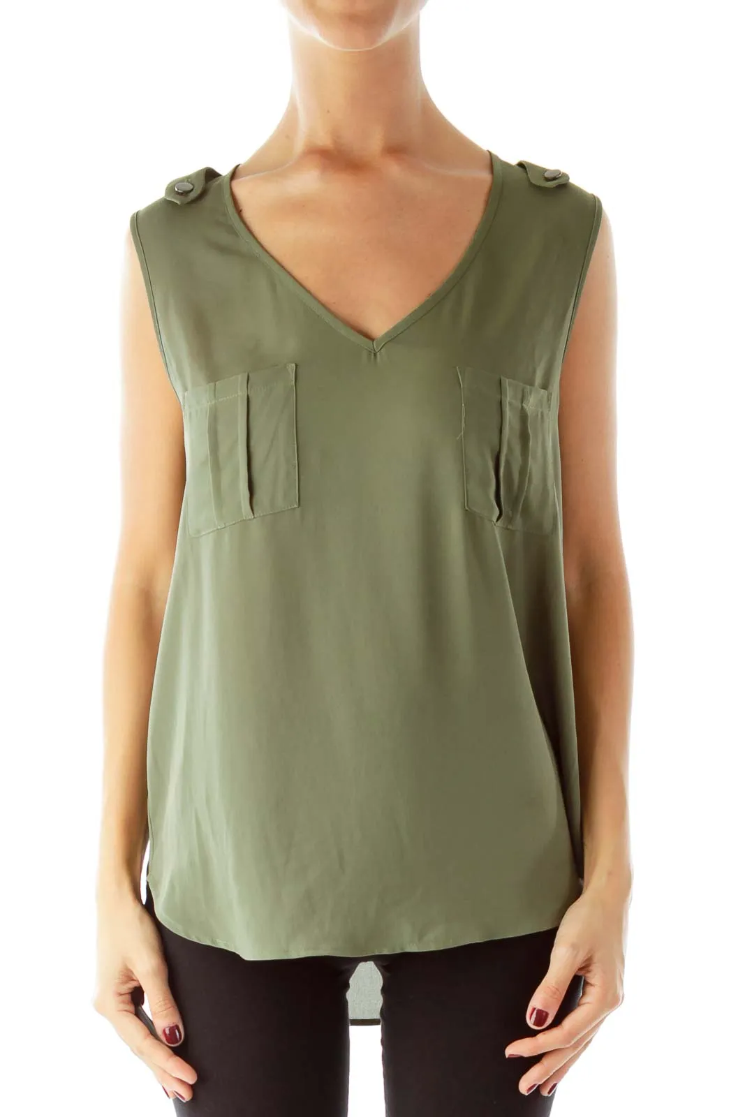 Army Green Sleeveless Blouse