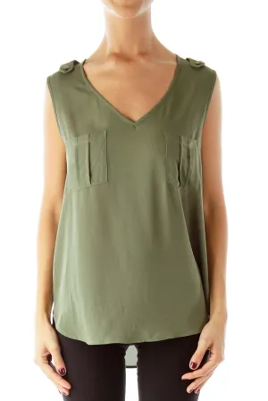Army Green Sleeveless Blouse