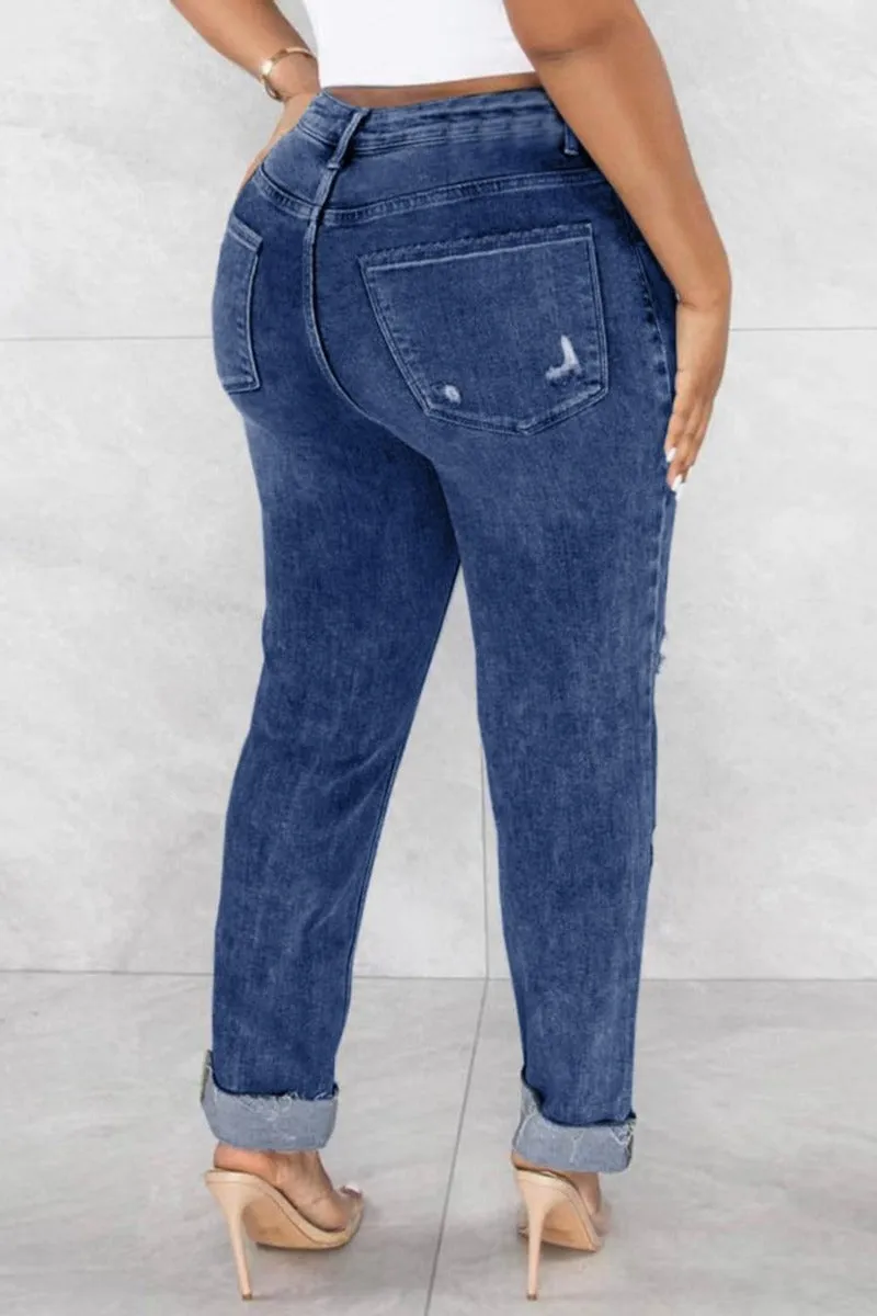 Asymmetrical Zip Ripped Knee Jeans(S-2XL)
