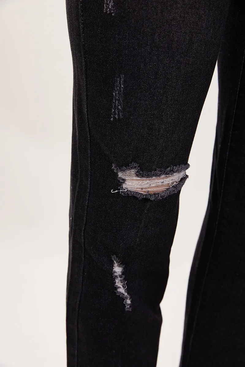 Asymmetrical Zip Ripped Knee Jeans(S-2XL)