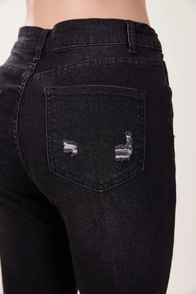 Asymmetrical Zip Ripped Knee Jeans(S-2XL)