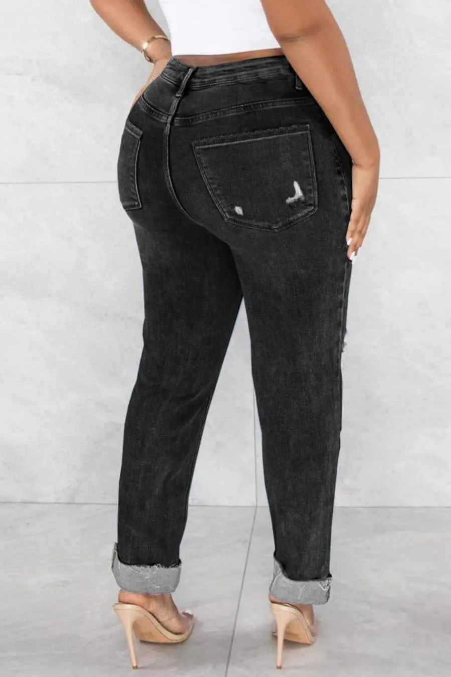 Asymmetrical Zip Ripped Knee Jeans(S-2XL)
