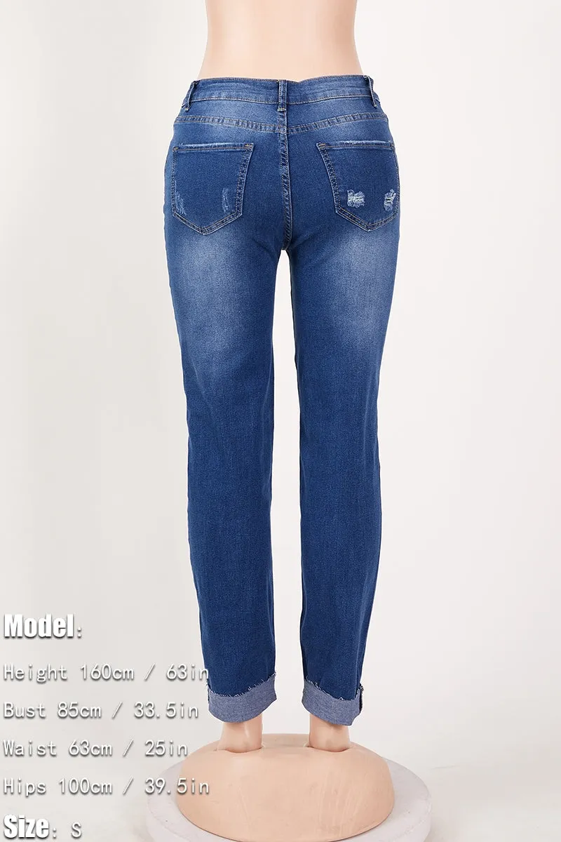 Asymmetrical Zip Ripped Knee Jeans(S-2XL)