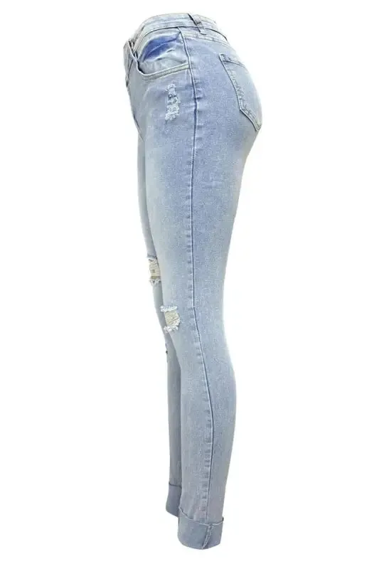 Asymmetrical Zip Ripped Knee Jeans(S-2XL)