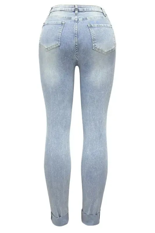 Asymmetrical Zip Ripped Knee Jeans(S-2XL)