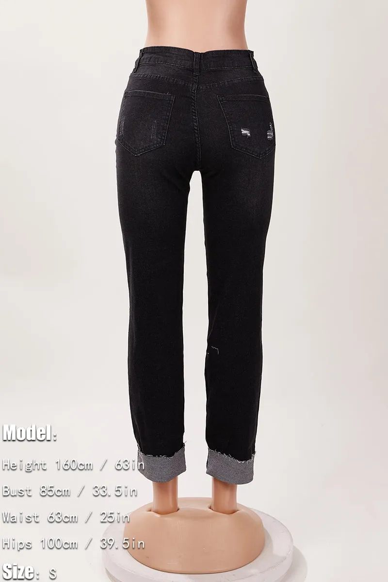 Asymmetrical Zip Ripped Knee Jeans(S-2XL)