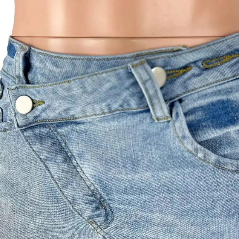 Asymmetrical Zip Ripped Knee Jeans(S-2XL)