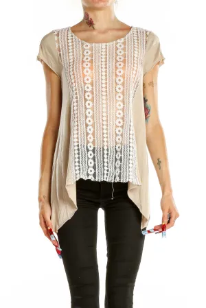 Beige Lace Panel Asymmetric Top