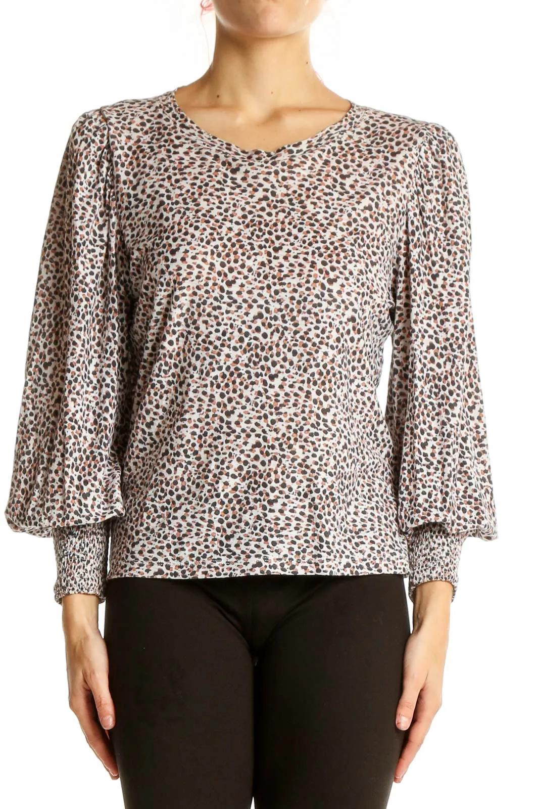 Beige Leopard Print Puff Sleeve Top