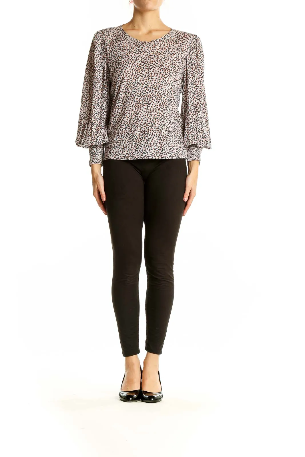 Beige Leopard Print Puff Sleeve Top