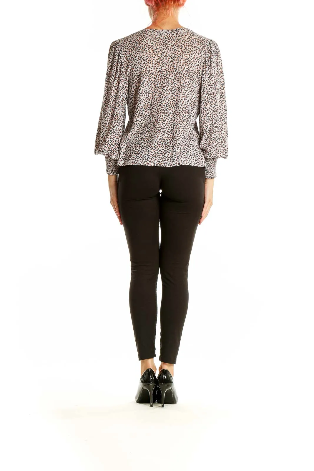 Beige Leopard Print Puff Sleeve Top