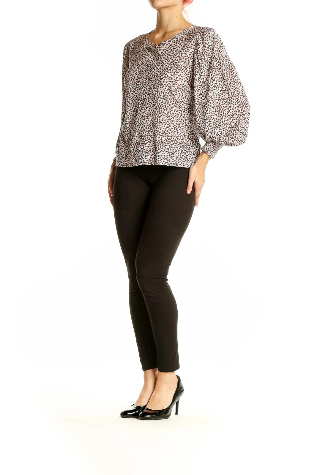 Beige Leopard Print Puff Sleeve Top