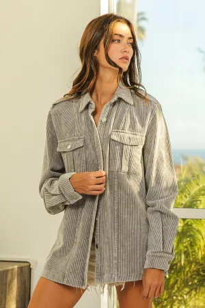 BiBi Grey Button Up Corduroy Shacket