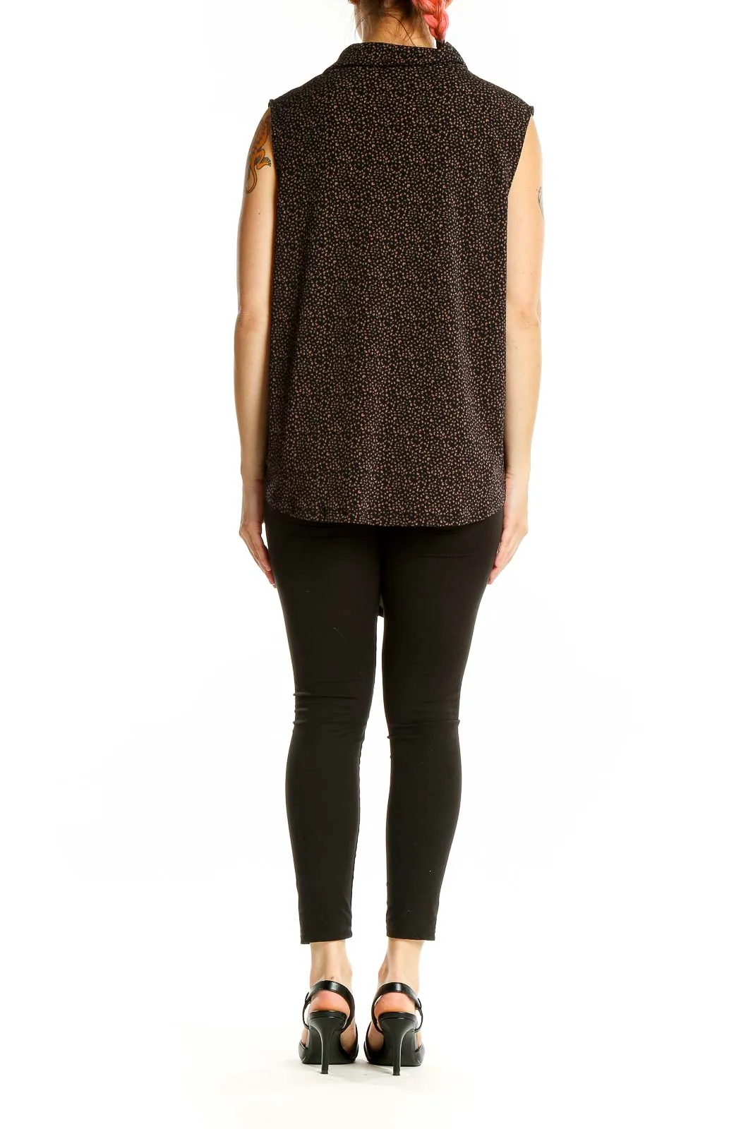 Black Dotted Sleeveless Blouse