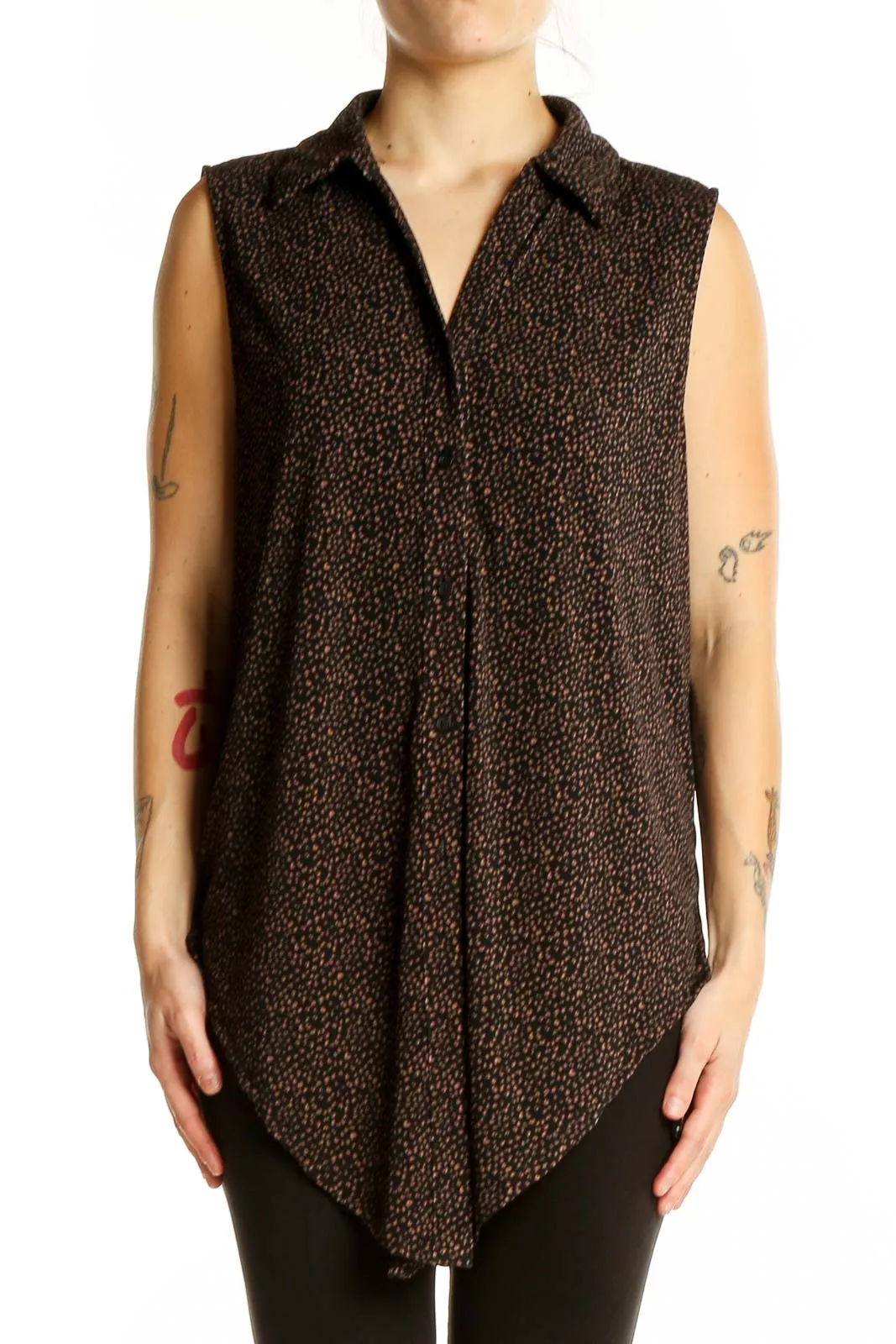 Black Dotted Sleeveless Blouse