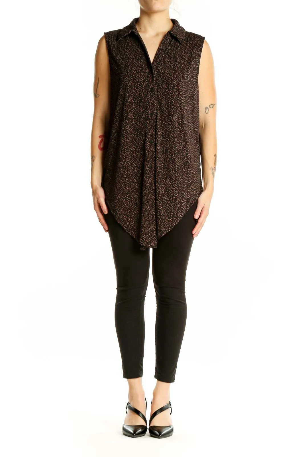 Black Dotted Sleeveless Blouse