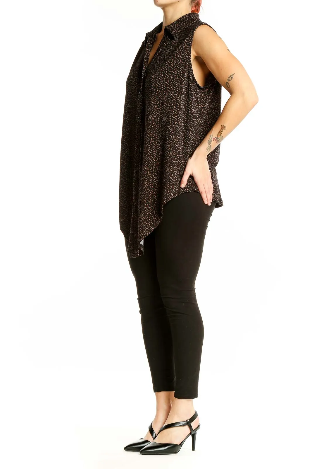 Black Dotted Sleeveless Blouse