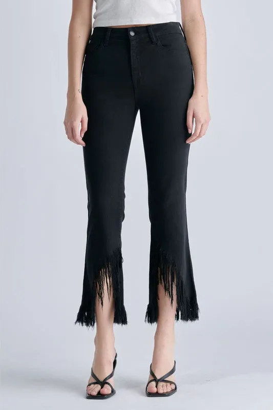 Cello High Rise Crop Flare with Fringe Hem