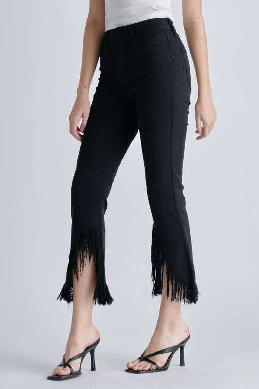 Cello High Rise Crop Flare with Fringe Hem