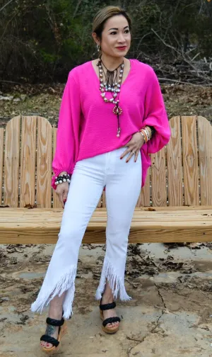 Cello High Rise Crop Flare with Fringe Hem