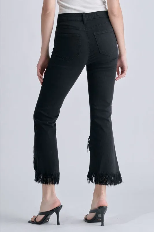 Cello High Rise Crop Flare with Fringe Hem