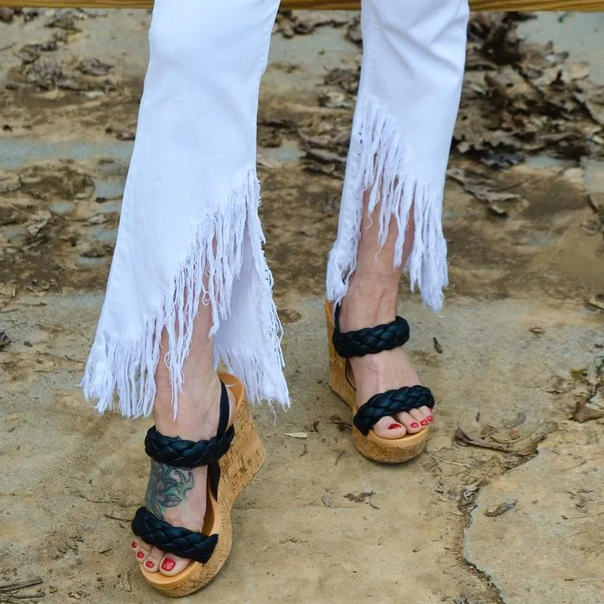 Cello High Rise Crop Flare with Fringe Hem