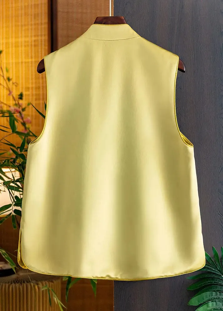 Chic Yellow Stand Collar Embroideried Side Open Silk Waistcoat Fall ML1425