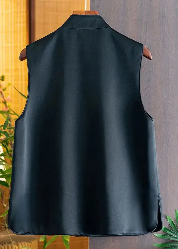 Chic Yellow Stand Collar Embroideried Side Open Silk Waistcoat Fall ML1425