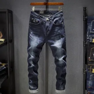 Cross-border Stretch Jeans Men's Ripped Casual Slim Fit Skinny Denim Pants