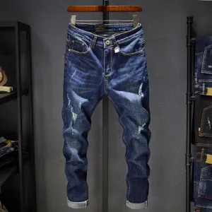 Cross-border Stretch Jeans Men's Ripped Casual Slim Fit Skinny Denim Pants