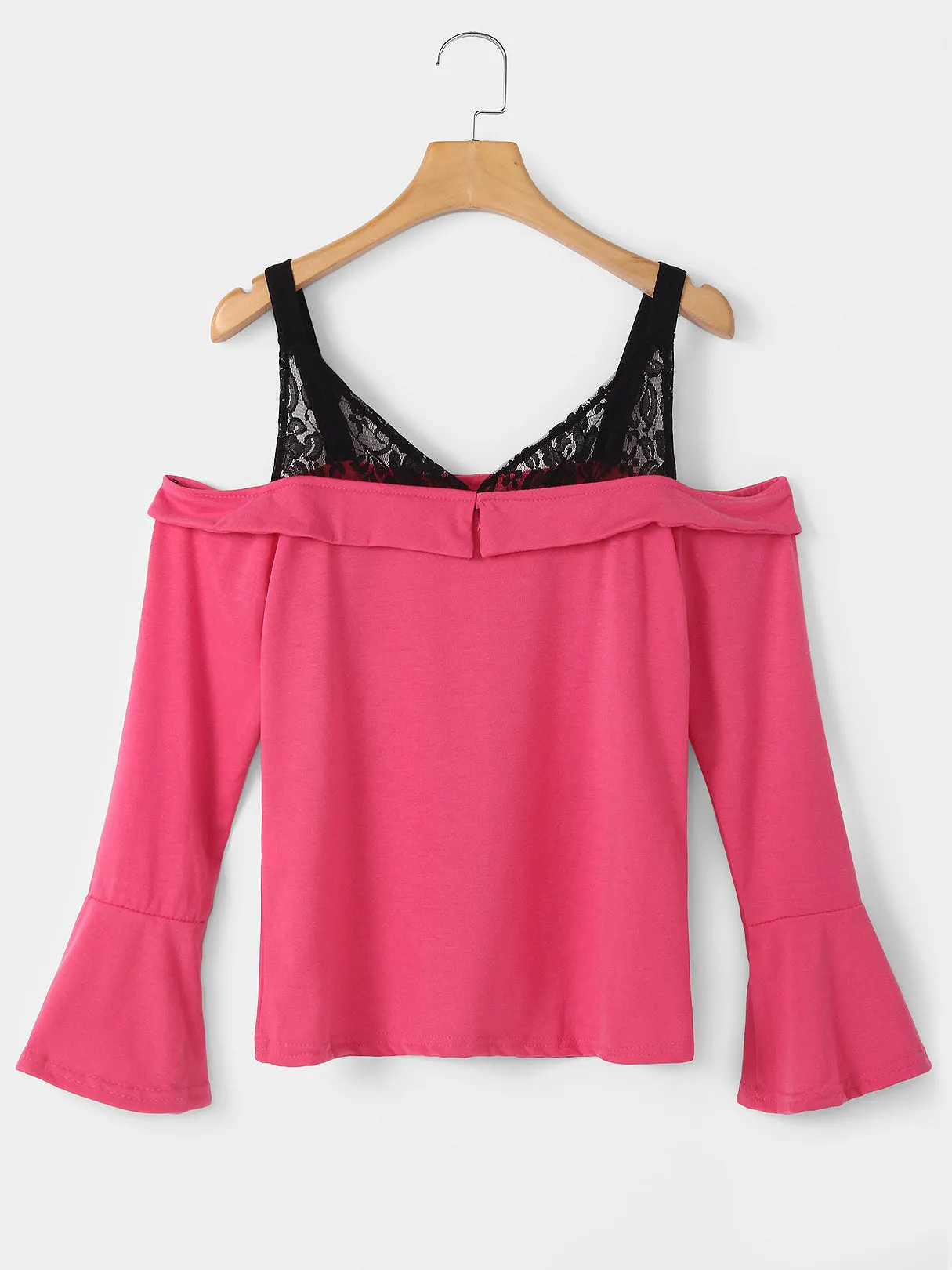 Custom Cold Shoulder Pullover Lace Long Sleeve Pink T-Shirts