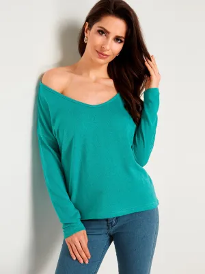 Custom Plain V-Neck Long Sleeves Loose T-shirts