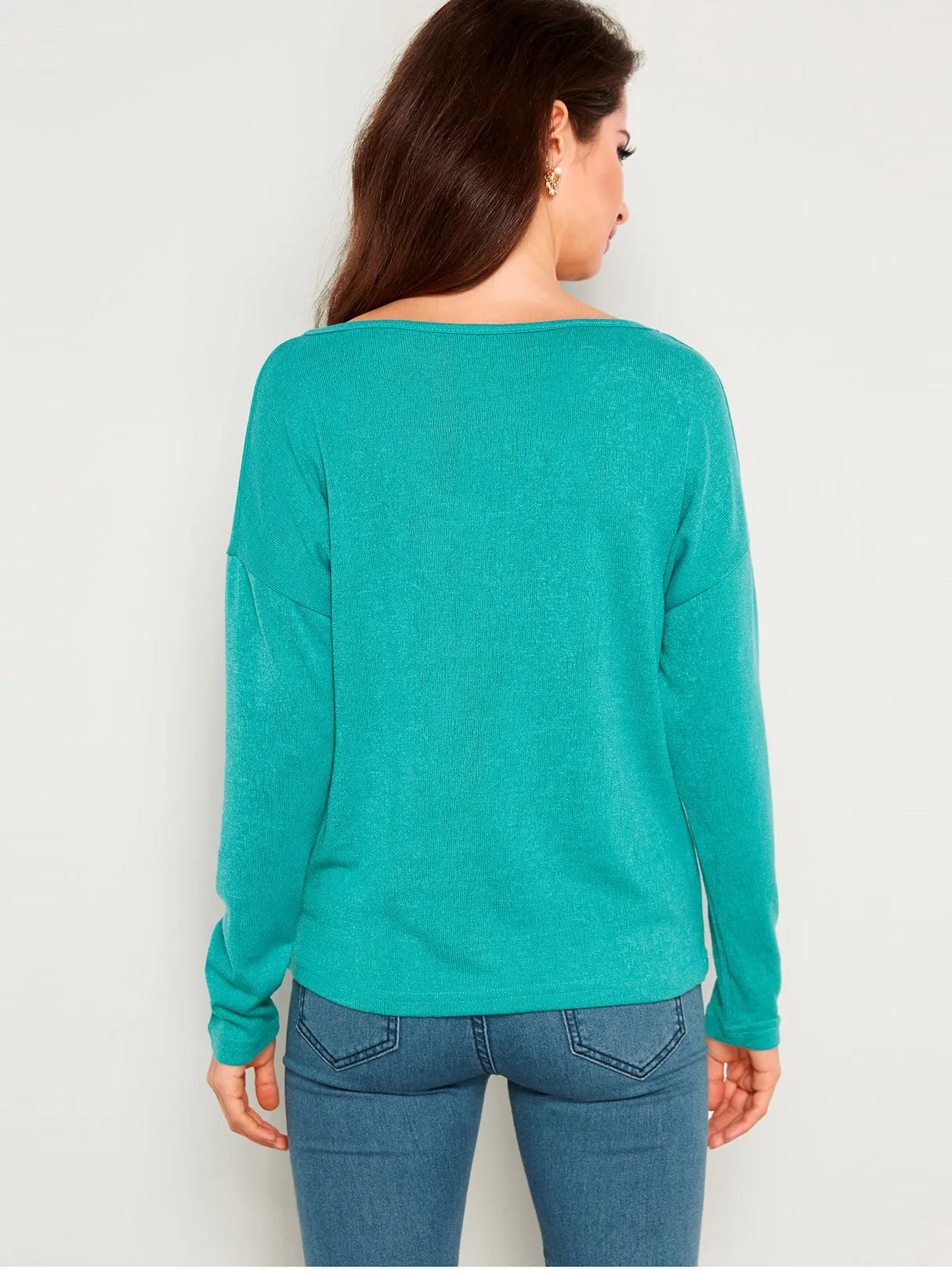 Custom Plain V-Neck Long Sleeves Loose T-shirts
