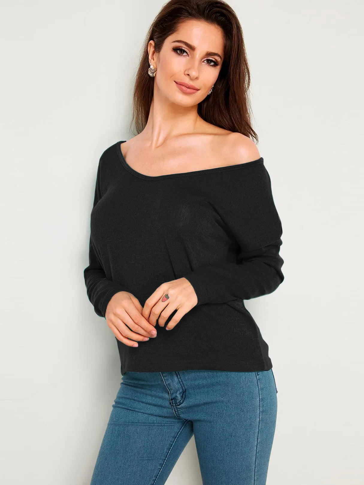 Custom Plain V-Neck Long Sleeves Loose T-shirts