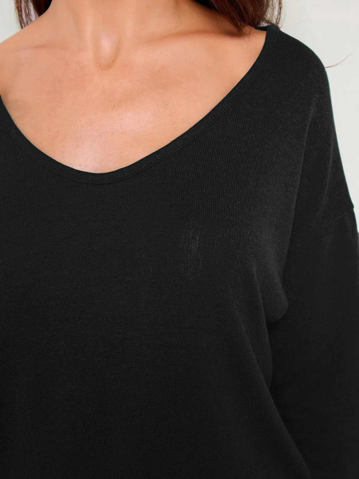 Custom Plain V-Neck Long Sleeves Loose T-shirts