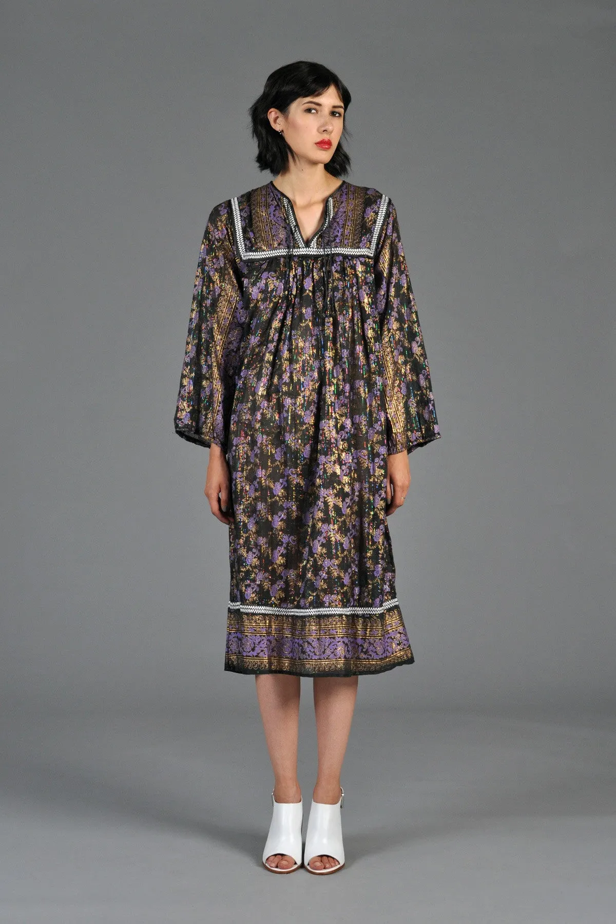 Deadstock 70s Indian Gauze Dress w/Rainbow Lurex