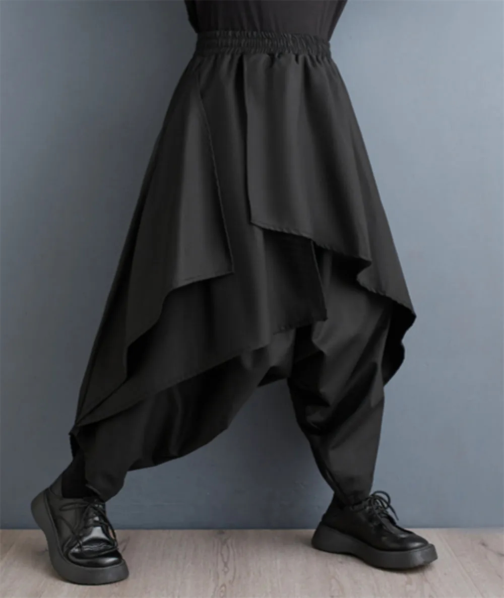 ellazhu Women's Drop Crotch Harem Skirt Pants Baggy Irregular Trousers GZ29