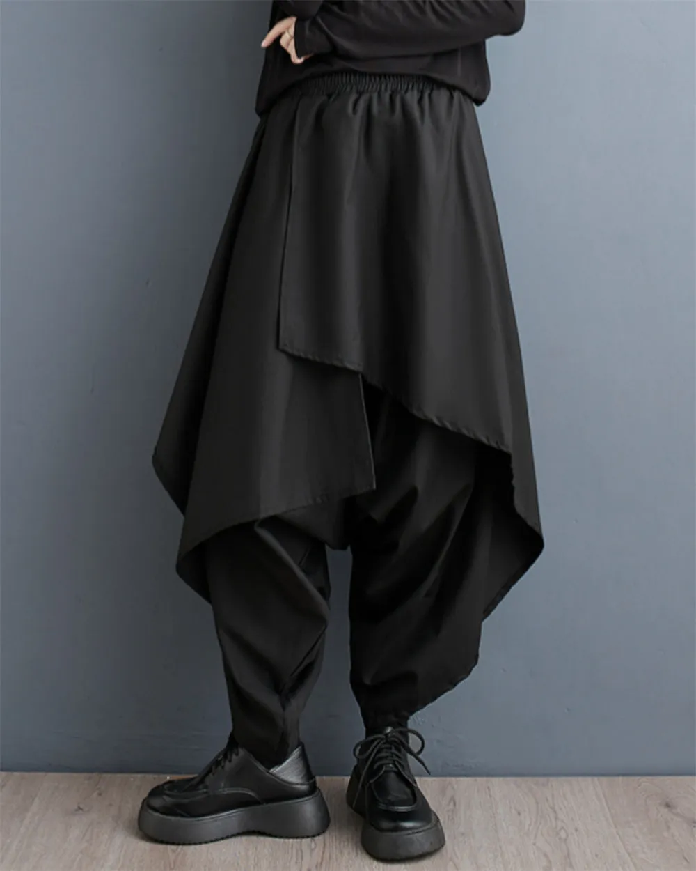 ellazhu Women's Drop Crotch Harem Skirt Pants Baggy Irregular Trousers GZ29