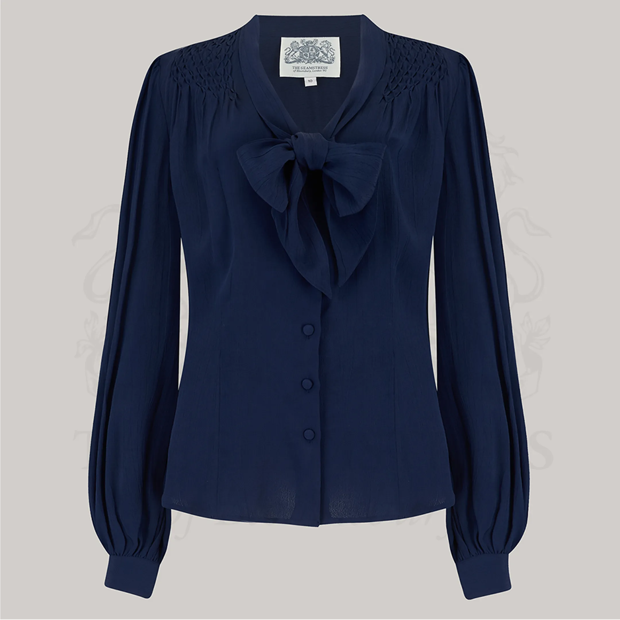 Eva Pussy Bow Blouse in French Navy