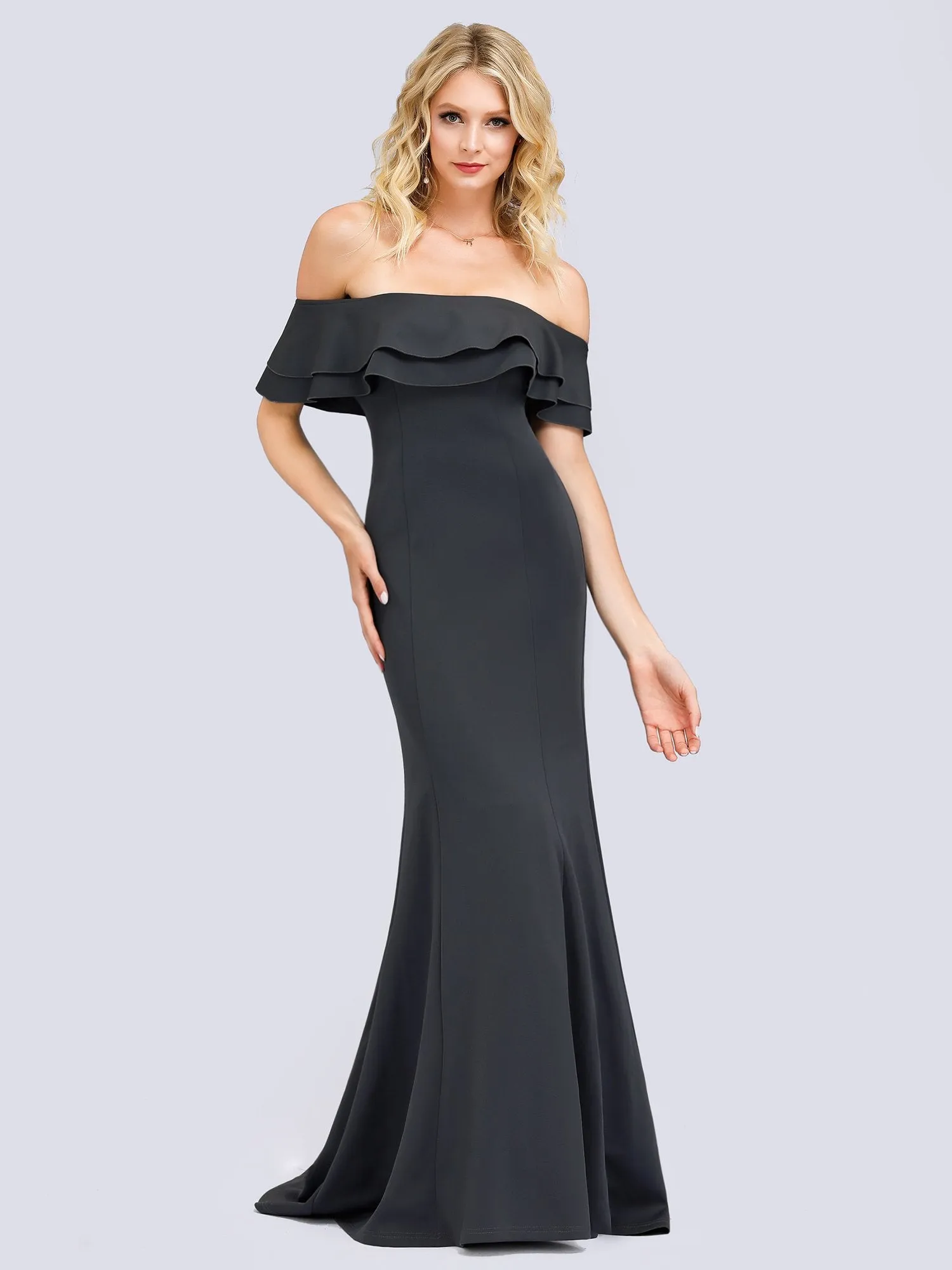 Ever-Pretty Women Off Shoulder Fishtail Lotus Leaf Evening Dresses with Short Sleeve EP00853