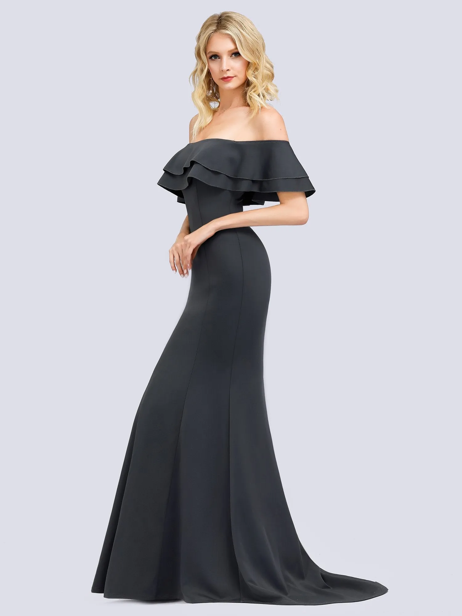 Ever-Pretty Women Off Shoulder Fishtail Lotus Leaf Evening Dresses with Short Sleeve EP00853