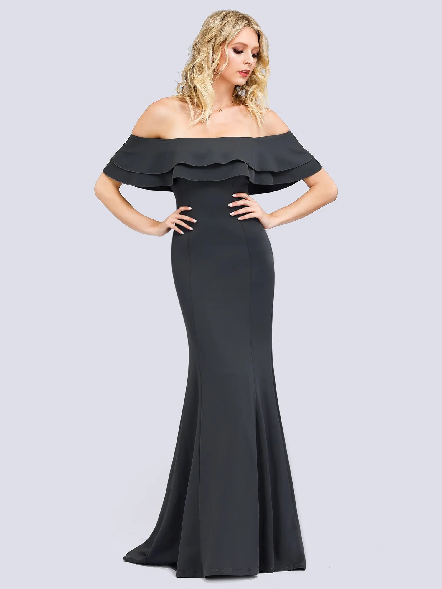 Ever-Pretty Women Off Shoulder Fishtail Lotus Leaf Evening Dresses with Short Sleeve EP00853