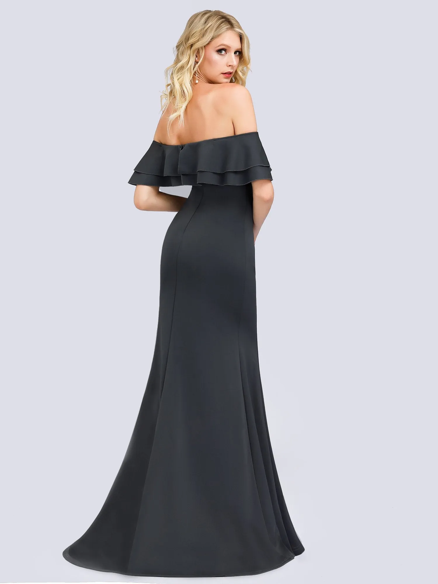 Ever-Pretty Women Off Shoulder Fishtail Lotus Leaf Evening Dresses with Short Sleeve EP00853