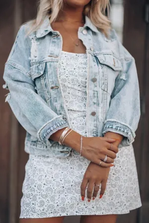 Everlee Distressed Drop Shoulder Denim Jacket