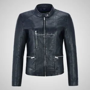 FIERCE Women's Biker Leather Jacket Fitted