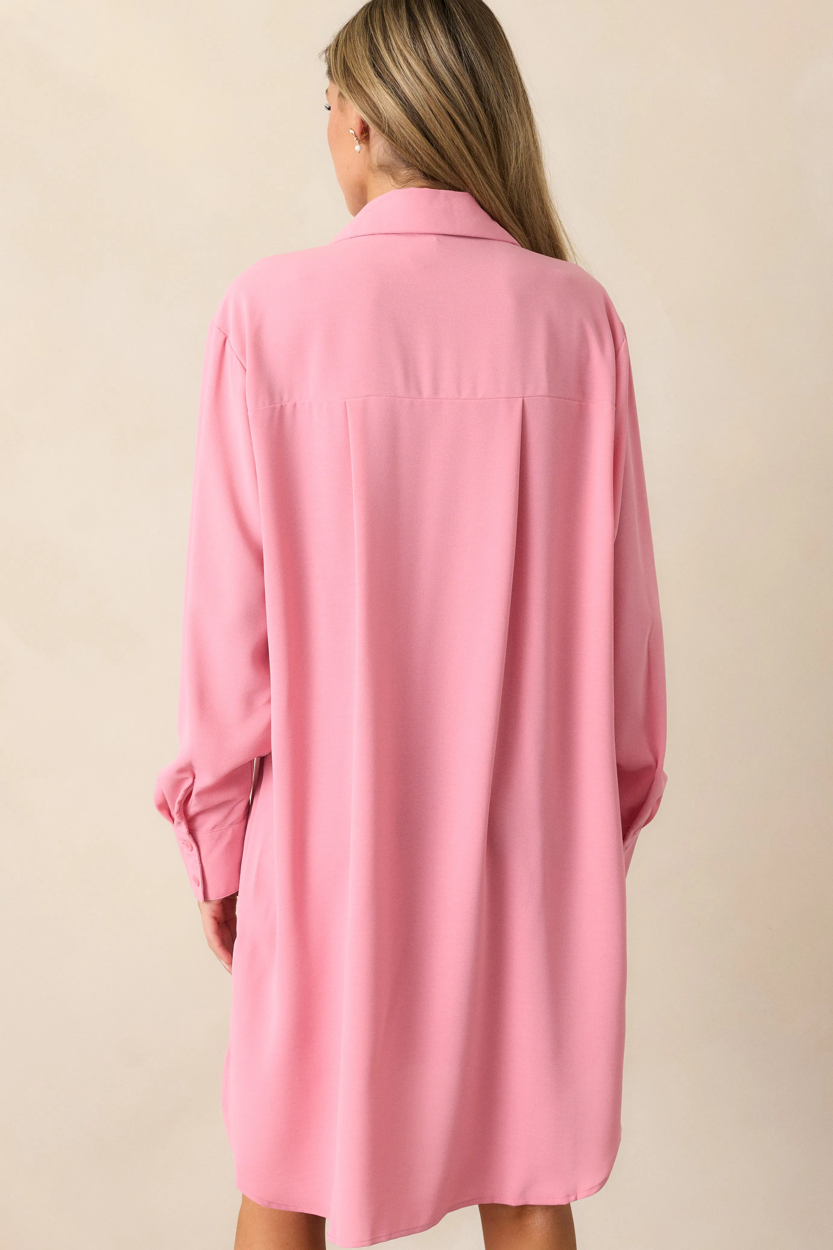 Finding Comfort Pink Button Front Mini Shirt Dress