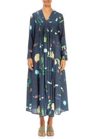 Front Tucks FairyTale Print Silk Bamboo Dress