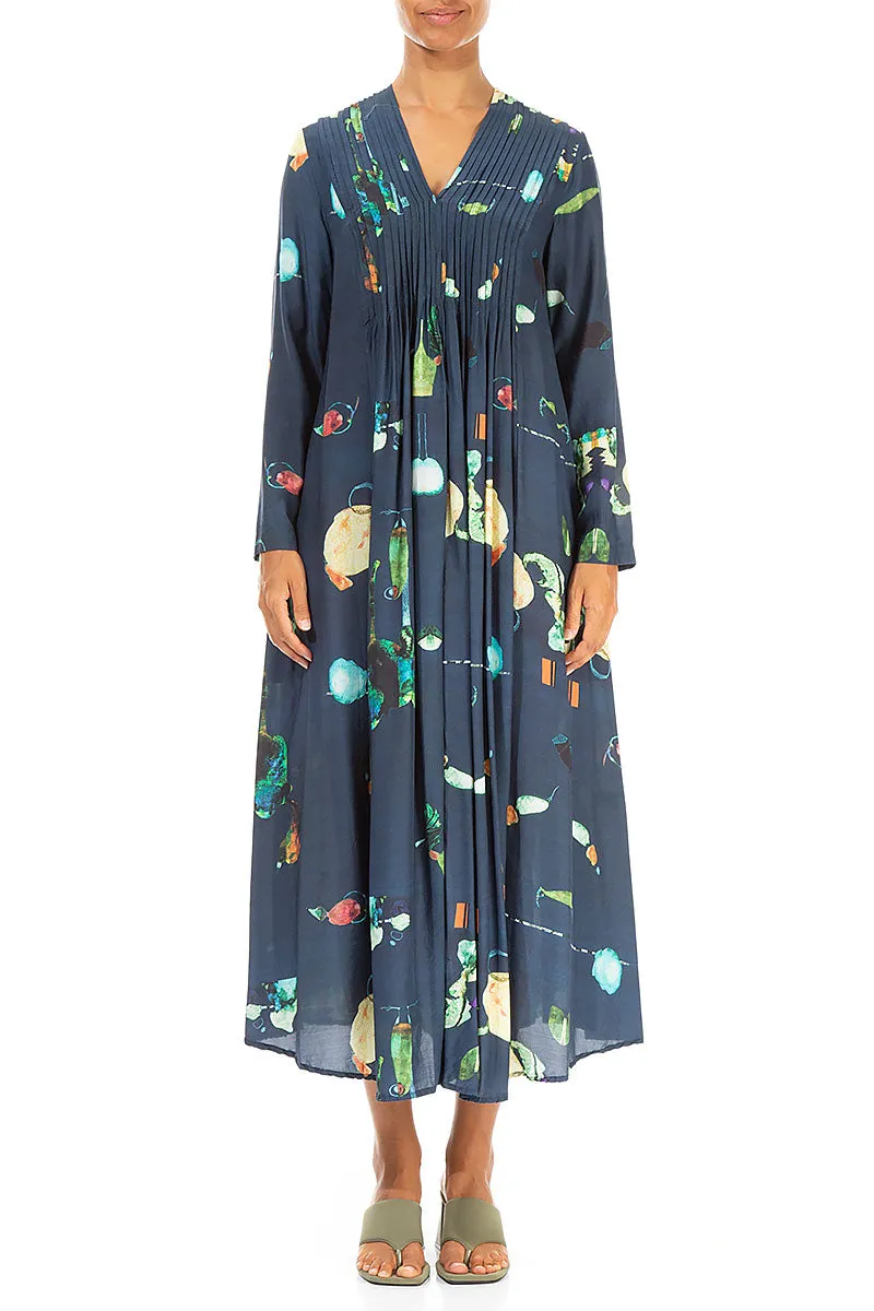 Front Tucks FairyTale Print Silk Bamboo Dress
