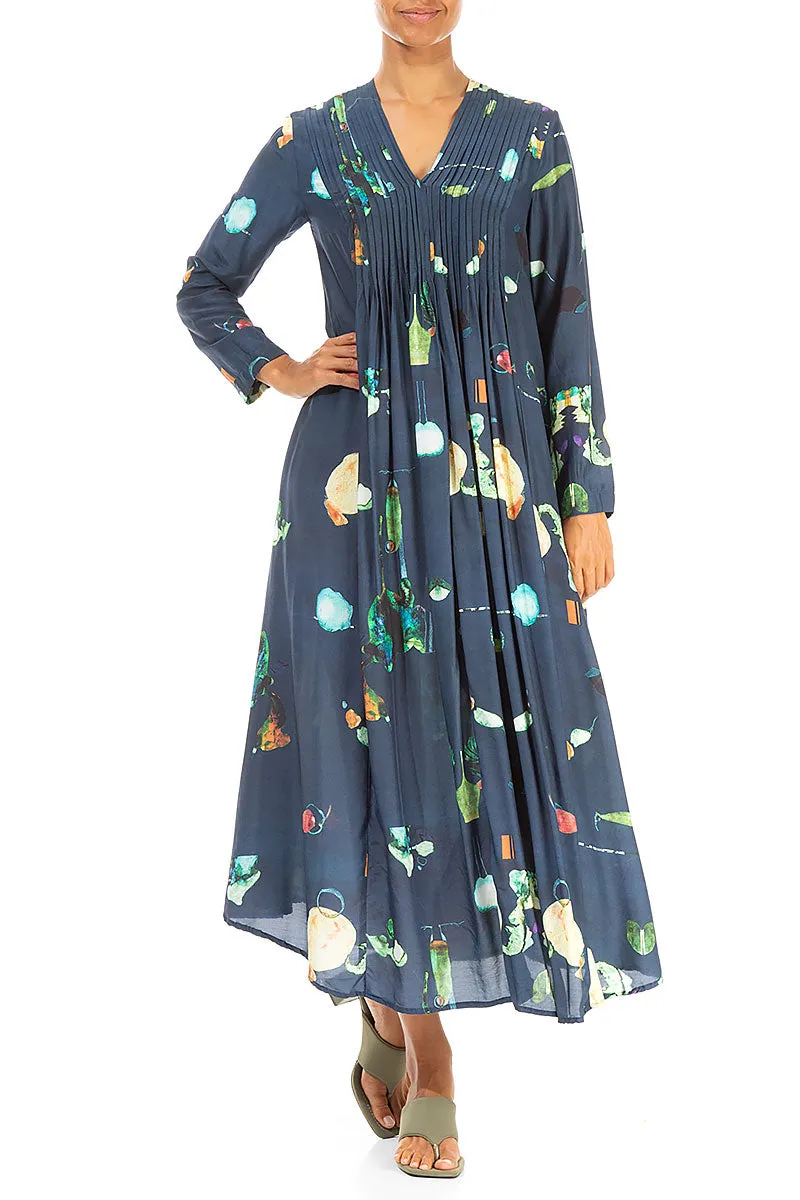 Front Tucks FairyTale Print Silk Bamboo Dress